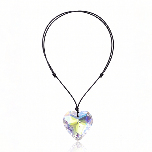 Iridescent Heart Cut Glass Pendant Choker Necklace