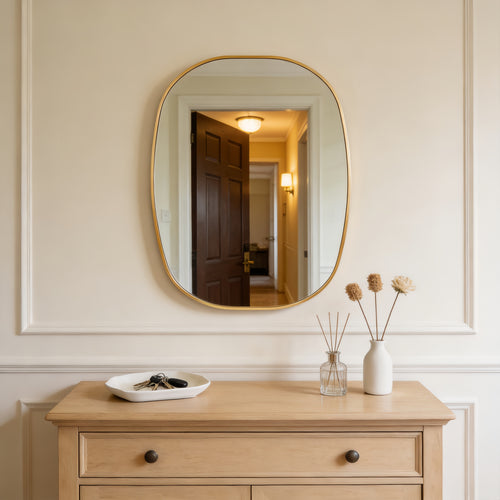 Gold Metal Framed Oval Vanity Bathroom Mirror for Wall