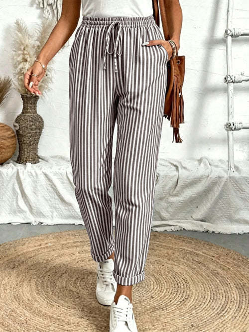 Women's Striped Drawstring Casual Versatile Pencil Pants
