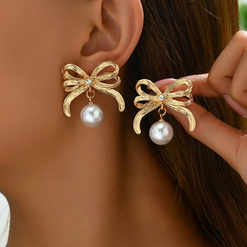 New Korean Style Bowknot Earrings - Unique Pearl Design