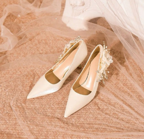New French Style Women Shoes - Rhinestone Floral Stiletto Heels