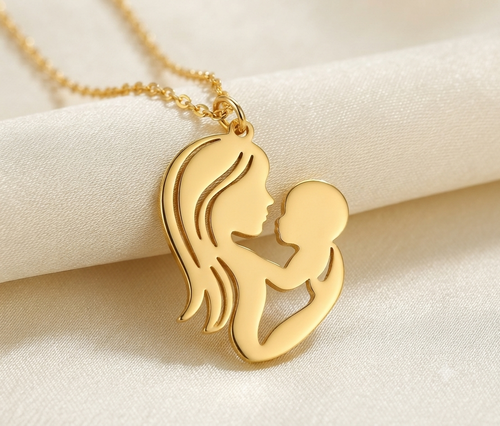 Custom Mother & Baby Necklace - 24K Gold Plated Gift Pendant