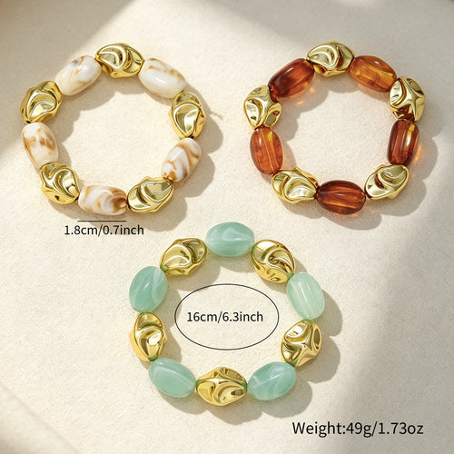 Vintage Irregular Resin & CCB Silver Beaded Bracelet Set