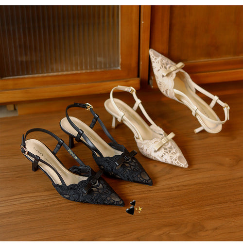 Elegant Women French Vintage Floral Lace Slingback Heels