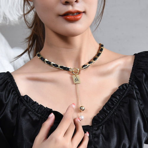 Dainty PU Leather Metal Chain Choker Necklace for Women