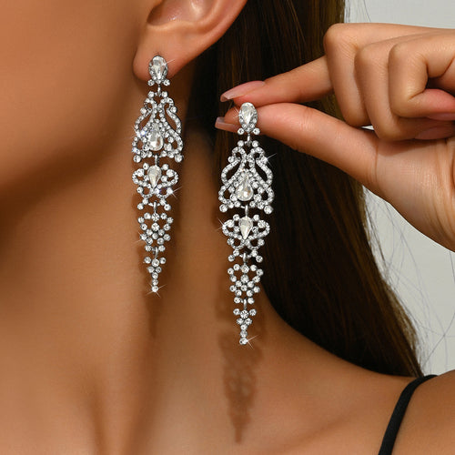 Gun Black Hollow Teardrop Long Tassel Earrings for Women