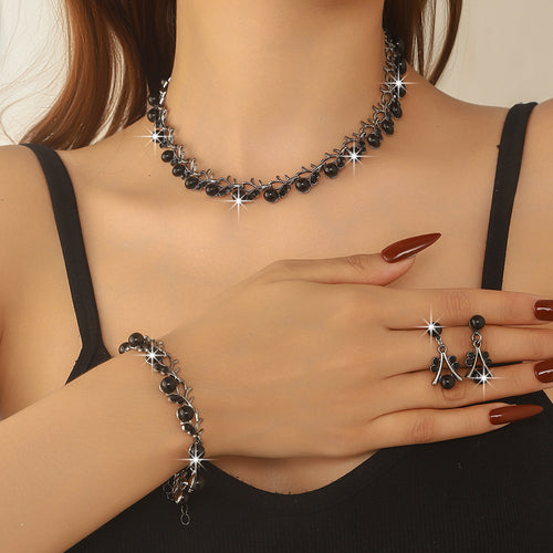 Gold Vine Leaf Cubic Zirconia Jewelry Set - Elegant Necklace