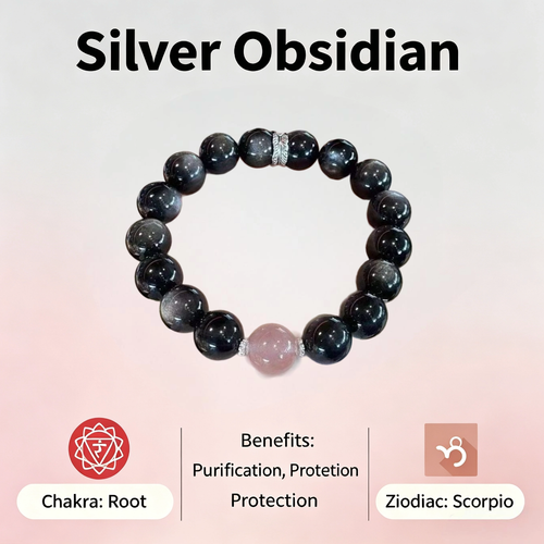 Silver Obsidian Root Chakra Bracelet for Purification & Protection