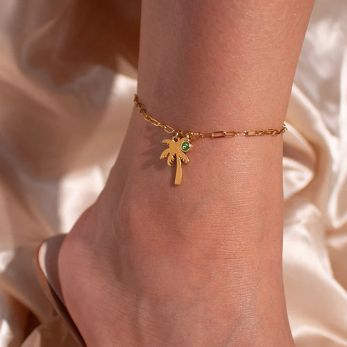 Palm Tree Birthstone Anklet - Fashionable Jewelry for You