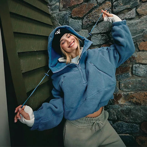 Zip-up Long-sleeve Pullover Hoodie for Street Style