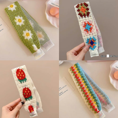 Knitted Embroidered Hook Loop Hair Headband for Comfort