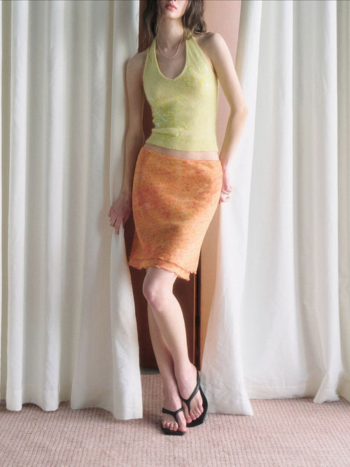 Orange-printed Low-rise Maxi Skirt for Summer Vibes