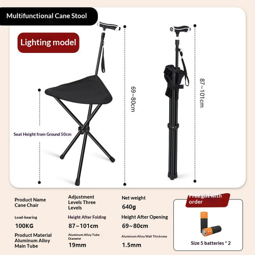 Outdoor Hiking Trekking Pole for Elderly with Stool