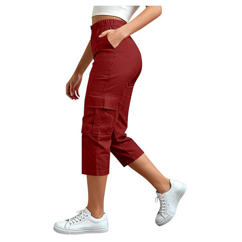 Casual High-Waisted Loose-Fitting Cargo Capri Pants for Travel