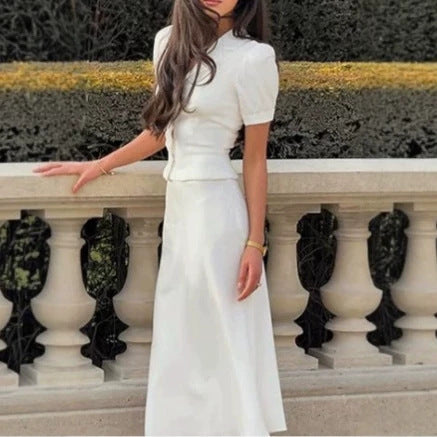 Elegant Lapel Single-Breasted Top and Sheath Skirt Set