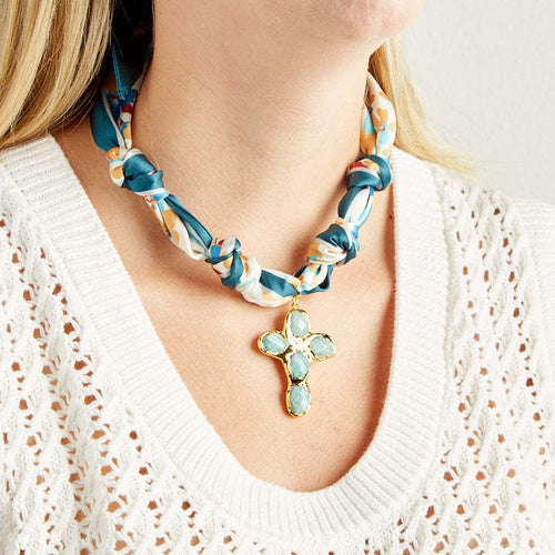 Love-themed Five-pointed Star Pendant Silk Scarf Ribbon Necklace