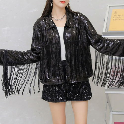 European and American-style Sequined Long-tassel Cardigan