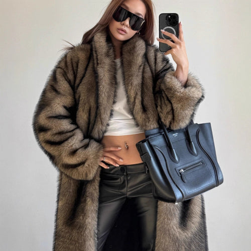 European and American Faux Fur Trench Coat - Elongated Style