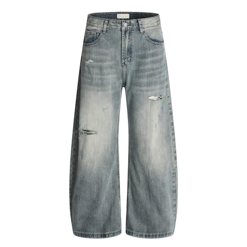 American-style Vintage Distressed Ripped Bootcut Jeans