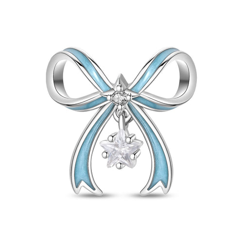 Blue Oil-Drip Plated Silver Bow Bracelet & Necklace Set