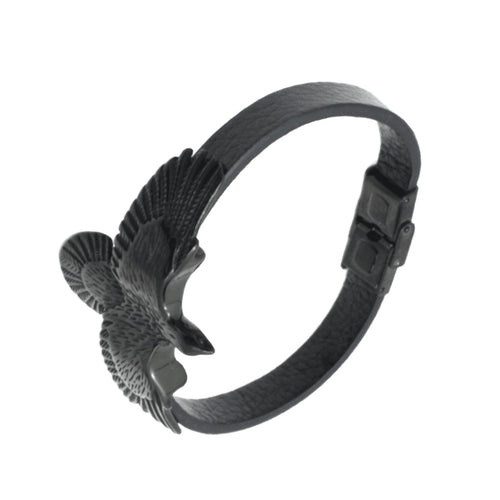 Simple Leather Cord Bracelet Stainless Steel Bangle