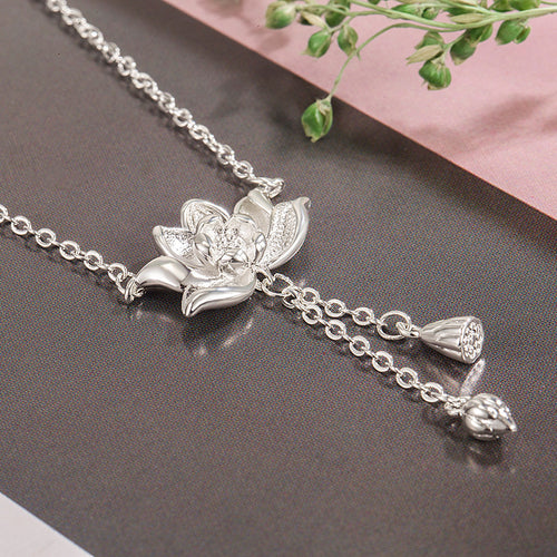 Womens Tassel Lotus Pendant Necklace - Elegant & Unique