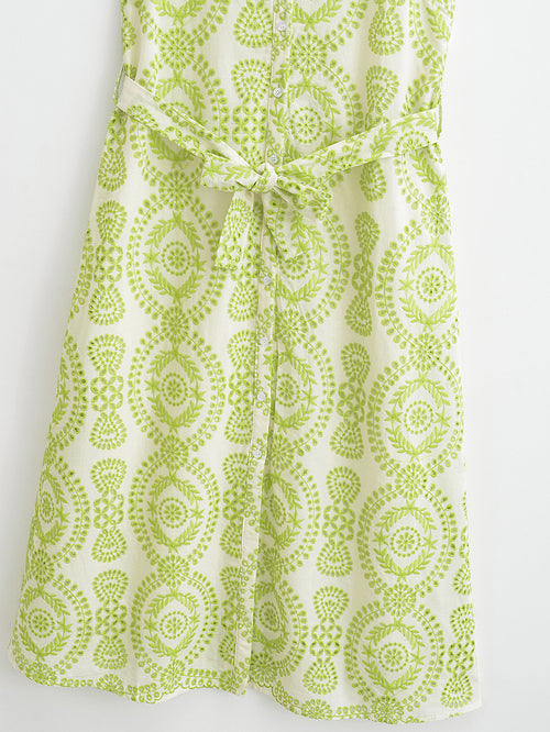 Heavy-embroidered Long Sleeveless Flared Dress for Elegance