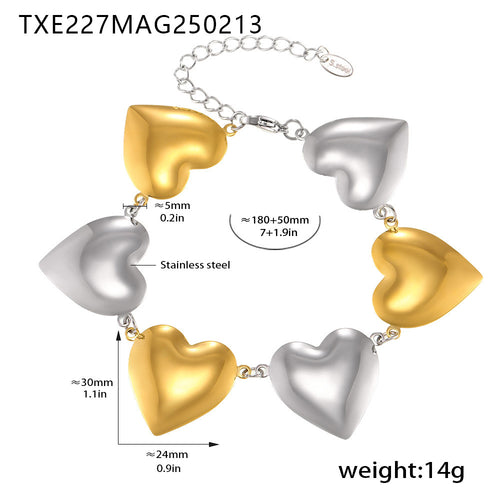 Loving-heart Patchwork Chain Necklace and Bracelet Set