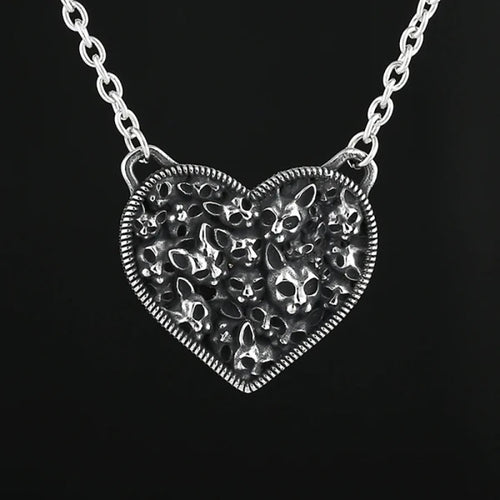 Dark-style Skull Cat Heart Pendant Necklace for Unique Style