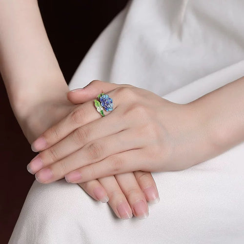 Fashion Enamel Peony Ring for Women - Trendy Accessory