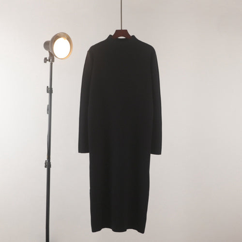 Half-High Neck Straight-Leg Sweater Dress Below The Knee