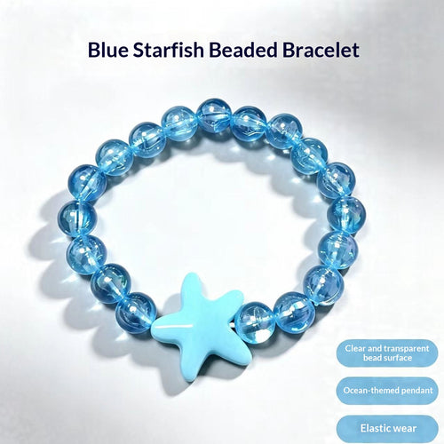 Summer Blue Beaded Bracelet with Beach-themed Starfish Pendant