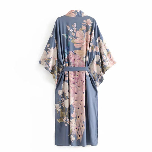 Long Kimono Trench Coat with Side Slits & Tie Waist