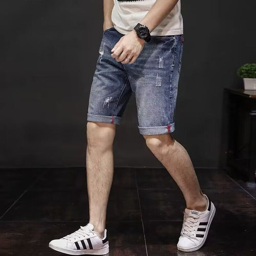 Straight-leg Relaxed-fit Distressed Denim Shorts for Men