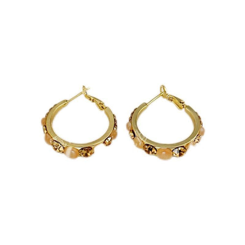Coffee-colored Rhinestone Cat-eye Hoop Earrings