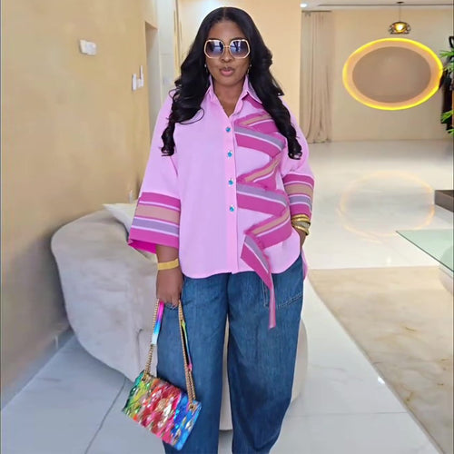 African-style Casual Patchwork Long Shirt for Trendy Looks