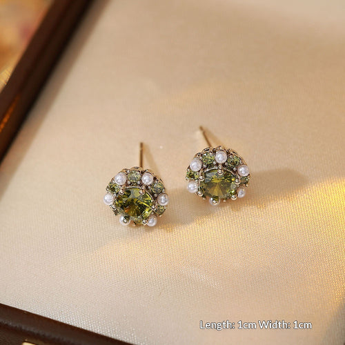 Stylish Olive Green Zircon Stud Earrings for Women