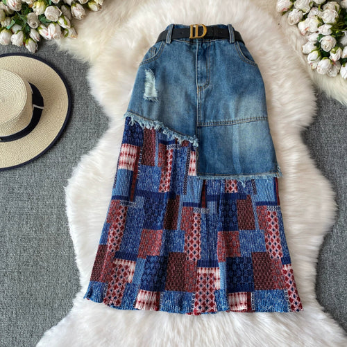 American-style Cool And Edgy Ripped Fringed Midi Skirt