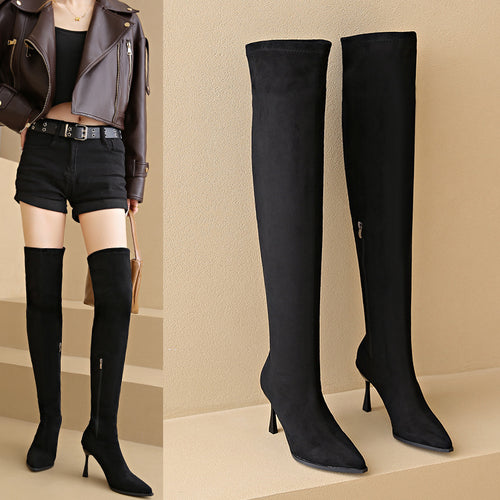 Plus-Size High-Heeled Slimming Long Boots for Women