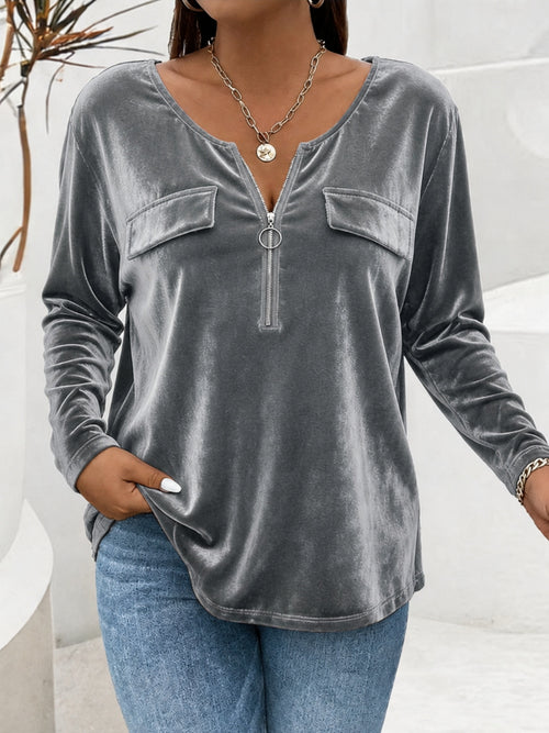 Large Size Long-Sleeved V-Neck Shirt for Effortless Style