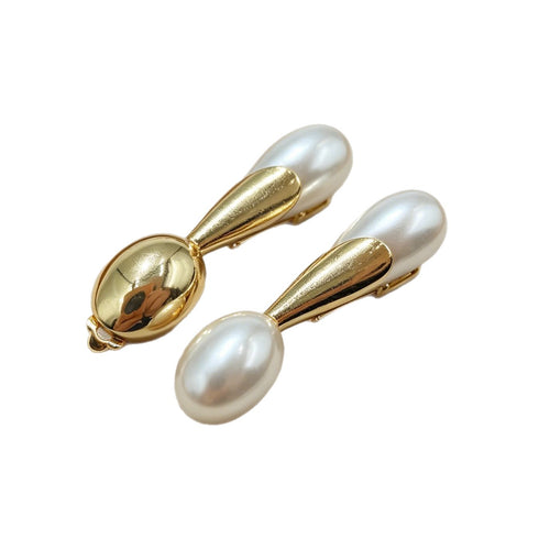 French-style Minimalist Pearl Drop Earrings with Rhinestones