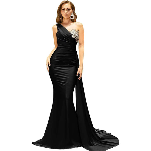 New Minimalist One-shoulder Sexy Evening Gown for Ladies