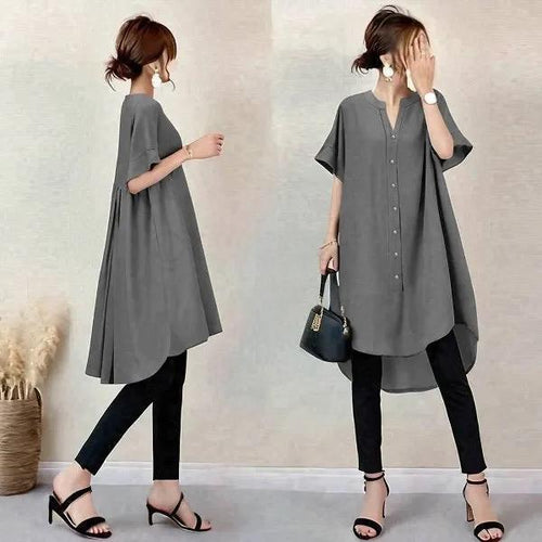 V-neck Front Short Back Long Single Breasted Shirt