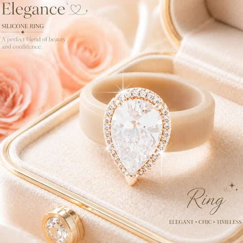 Silicone-inlaid Water-drop-shaped Zircon Ring for Elegance