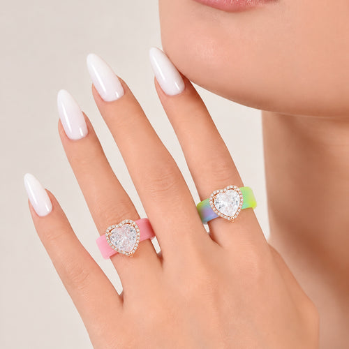 Elegant Silicone-inlaid Heart-shaped Zircon Ring
