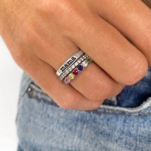 Personalized Birthstone Letter Name Ring - Unique Gift