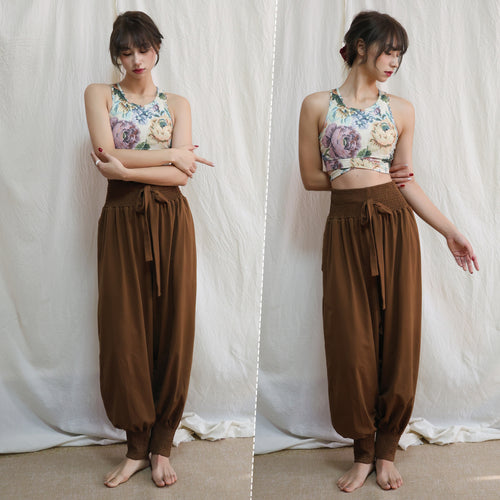 Retro New Chinese Style Yoga Tank Top Set with Bra Pads