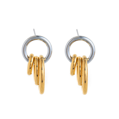 Golden Three-ring Hoop Earrings in Stainless Steel