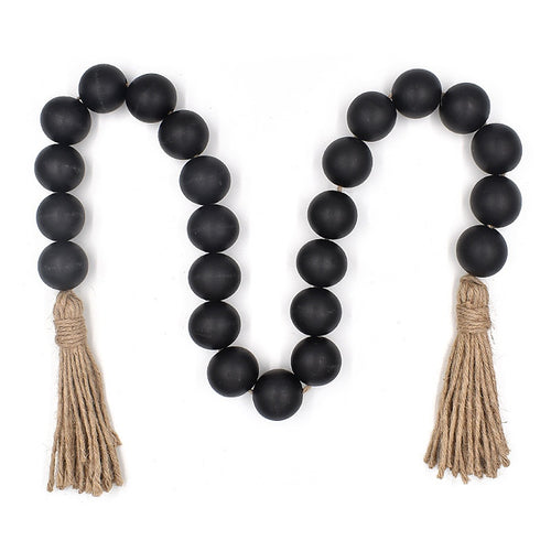 18-Bead Large-Size Necklace with Hemp Rope Tassels