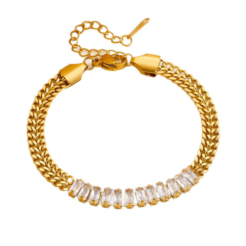 Trendy Zircon-inlaid Double-layer Cuban Chain Bracelet
